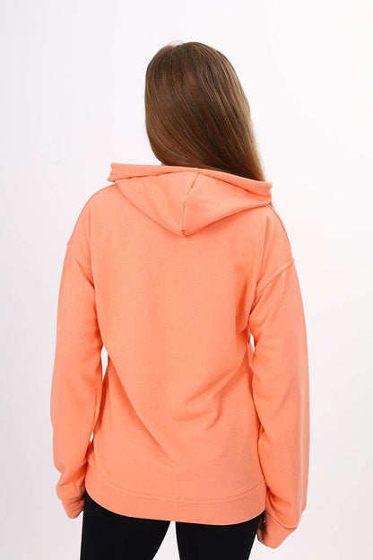 Salmon Text Embroidered Hooded Girl's Sweatshirt 16444