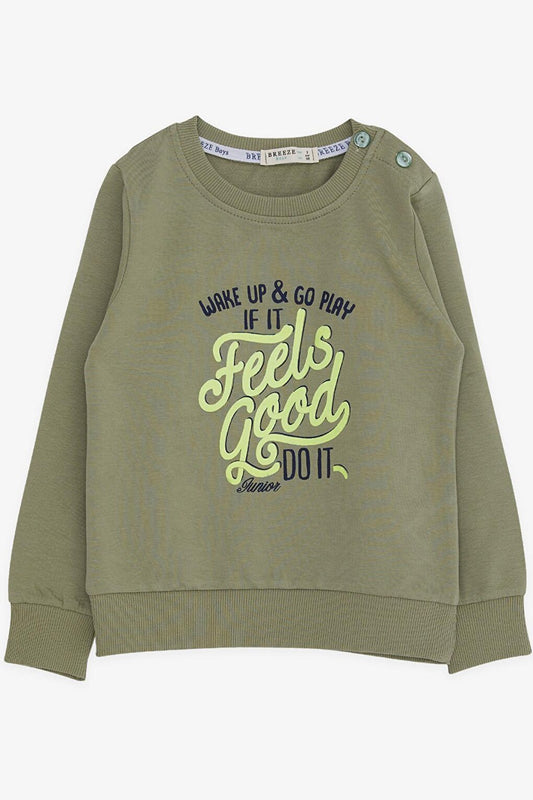 Boy's Sweatshirt Text Printed Khaki Green (Age 2-6)