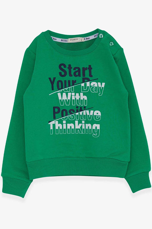 Boy's Sweatshirt Text Printed Green (Age 2-3)