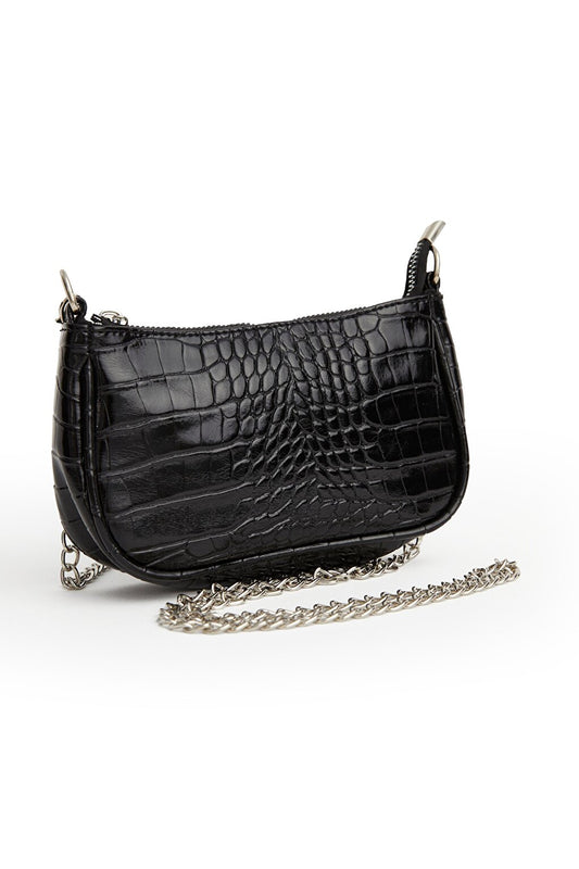 Croco Small Shoulder Bag Black