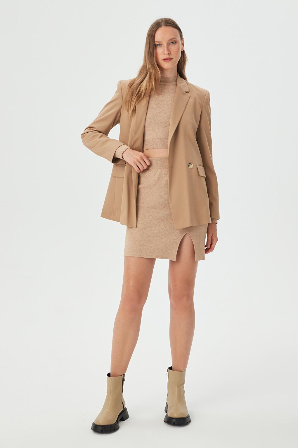 Women's Camel Button Detailed Blazer Jacket