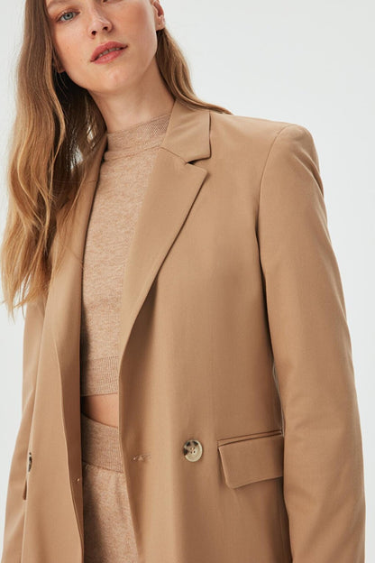 Women's Camel Button Detailed Blazer Jacket