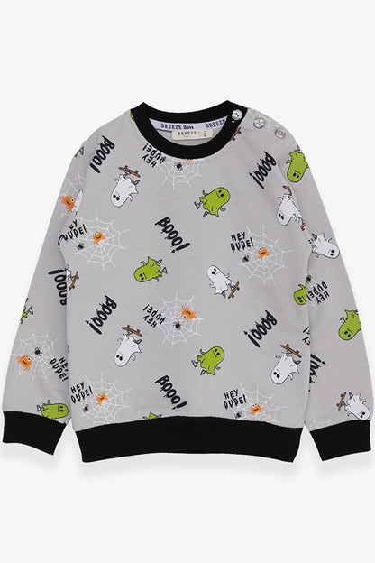 Boy's Sweatshirt Skateboard Ghost Patterned Light Gray (1.5-3 Years)