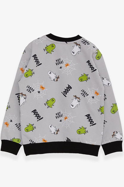 Boy's Sweatshirt Skateboard Ghost Patterned Light Gray (1.5-3 Years)