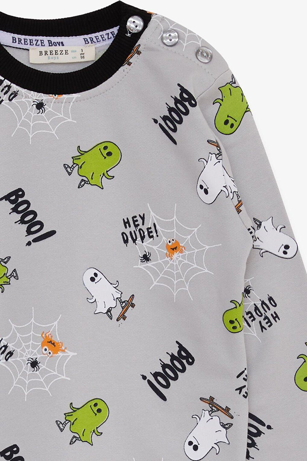 Boy's Sweatshirt Skateboard Ghost Patterned Light Gray (1.5-3 Years)