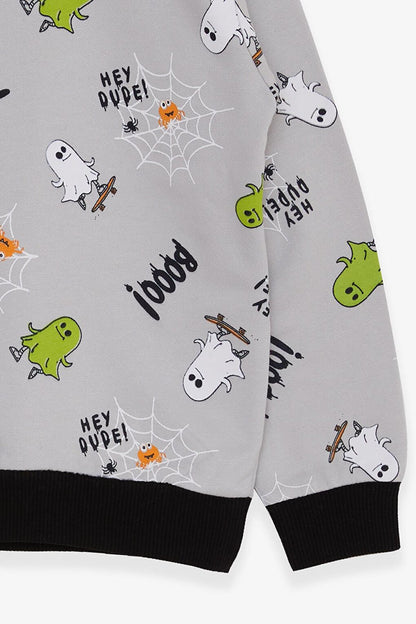 Boy's Sweatshirt Skateboard Ghost Patterned Light Gray (1.5-3 Years)