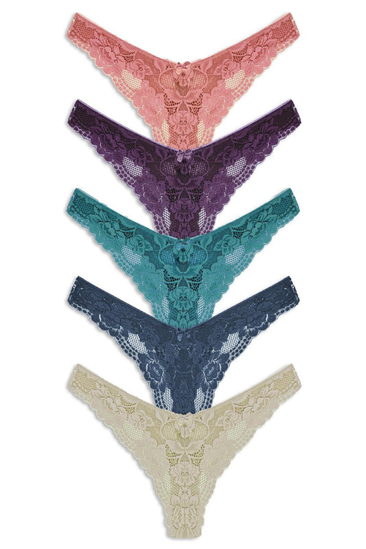 Lace High Waist Women's Thong Panties 5-pack