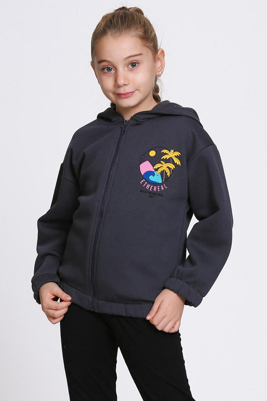 Girl's Anthracite Ethereal Print Zippered Sweatshirt