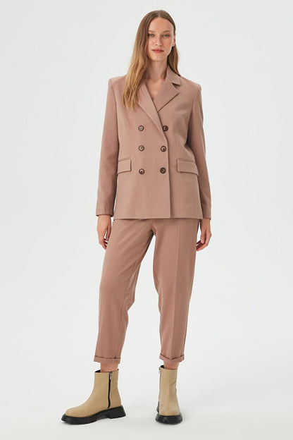 Women's Camel Button Detailed Boyfriend Blazer Jacket