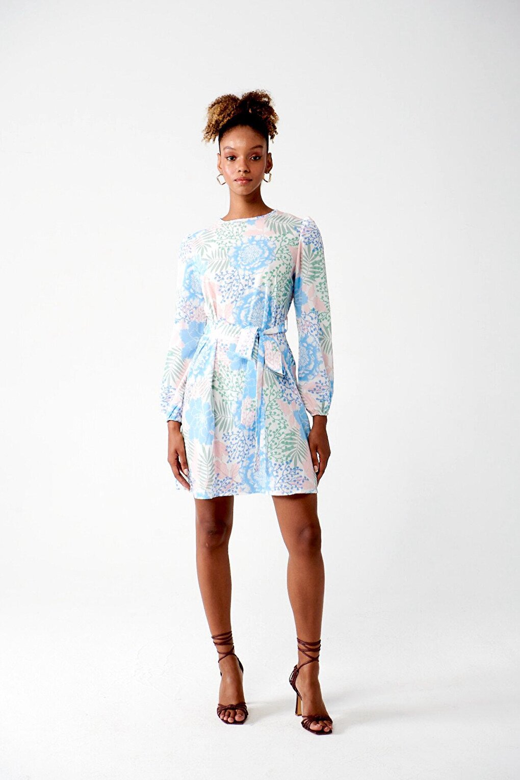 Long Sleeve Crew Neck Printed Dress