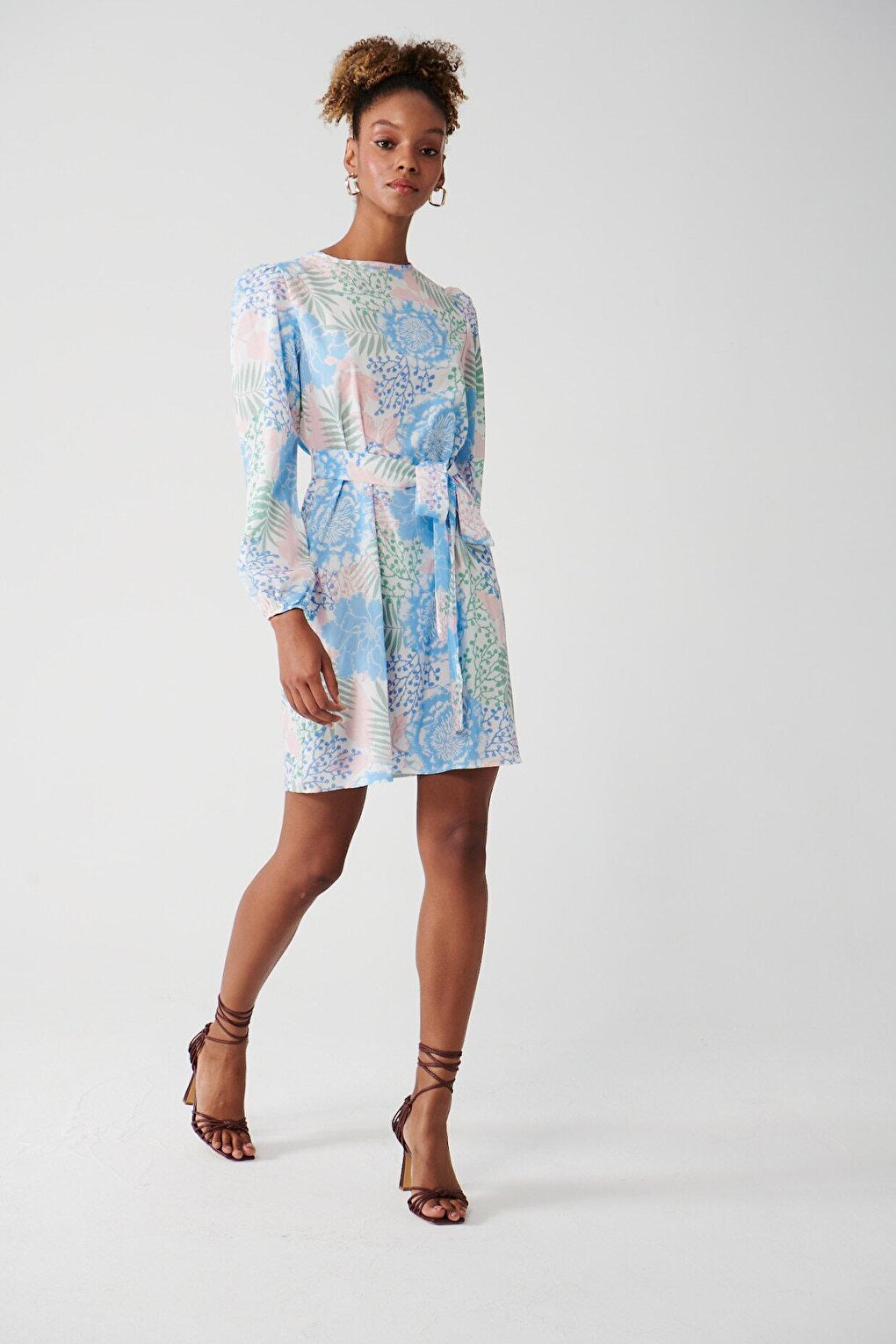 Long Sleeve Crew Neck Printed Dress