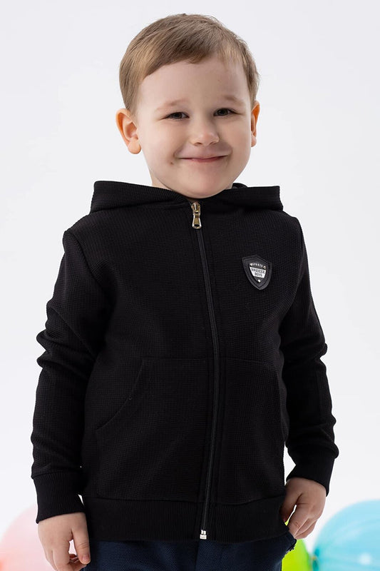 Boy's Cardigan Zippered Hooded Black (Age 3-7)