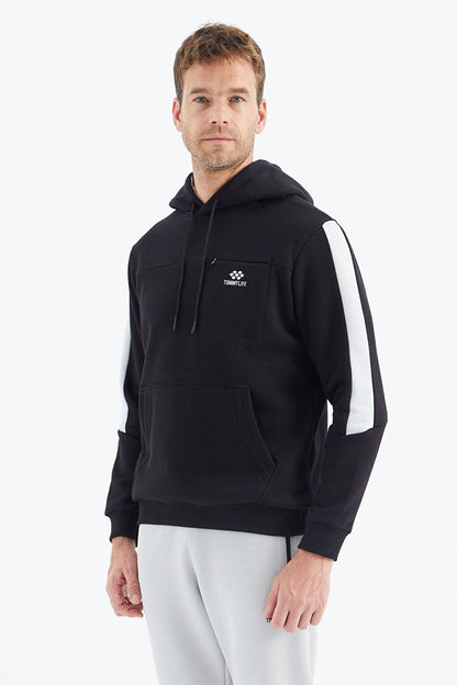 Black Men's Sweatshirt with Hidden Pocket Detail - 88312