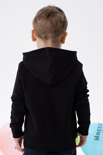 Boy's Cardigan Zippered Hooded Black (Age 3-7)