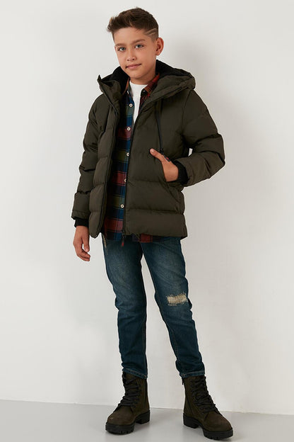 Hooded Puffer Coat with Plush Lining and Zippered Pockets 5760040