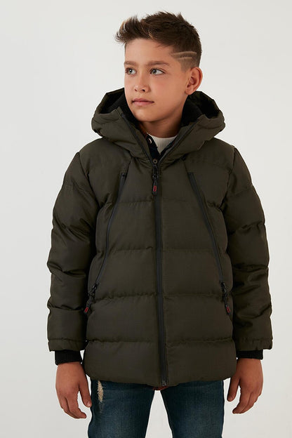 Hooded Puffer Coat with Plush Lining and Zippered Pockets 5760040