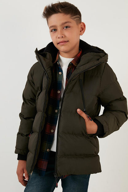 Hooded Puffer Coat with Plush Lining and Zippered Pockets 5760040