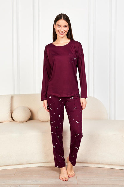 Women's Plum Crescent Star Pocket T.Shrt 2 Pcs Tkm 7606 PJM