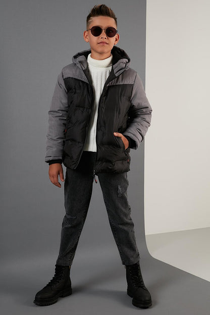 Hooded Puffer Coat with Plush Lining and Zippered Pockets 5760041