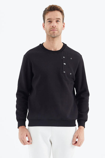 Black Men's Sweatshirt with Hidden Pocket Detail - 88292