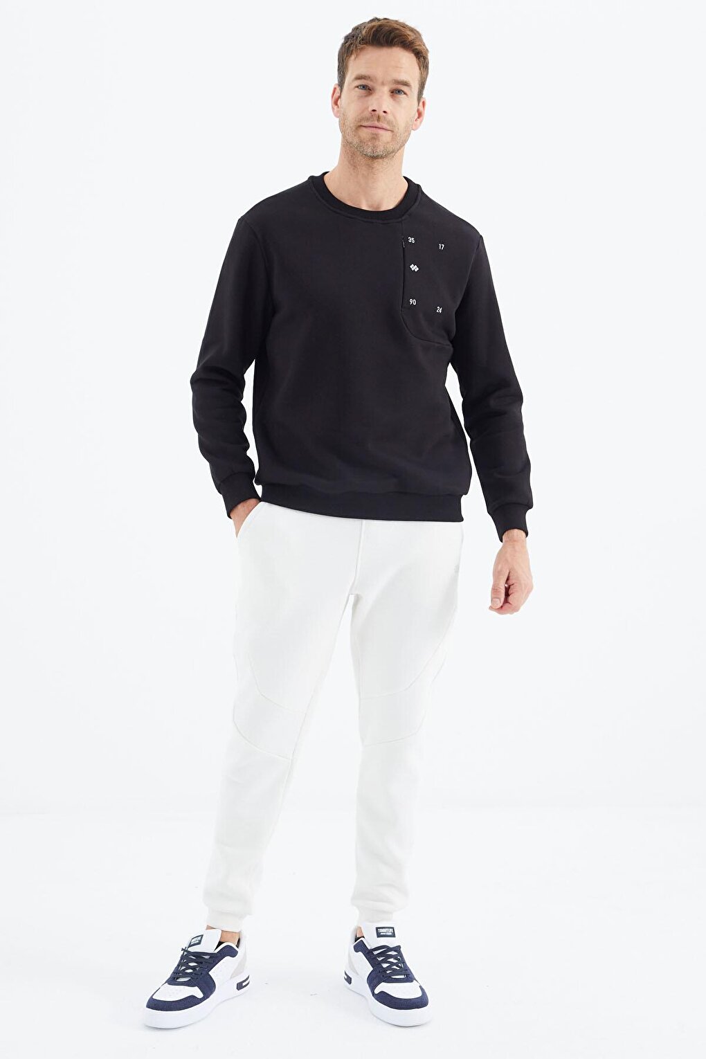 Black Men's Sweatshirt with Hidden Pocket Detail - 88292