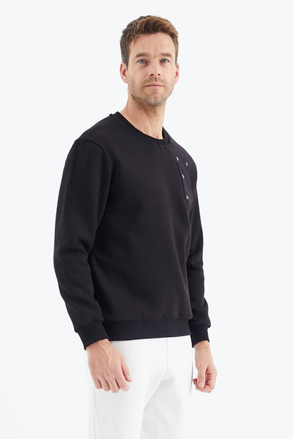 Black Men's Sweatshirt with Hidden Pocket Detail - 88292