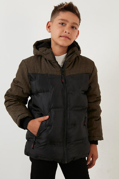 Hooded Puffer Coat with Plush Lining and Zippered Pockets 5760041