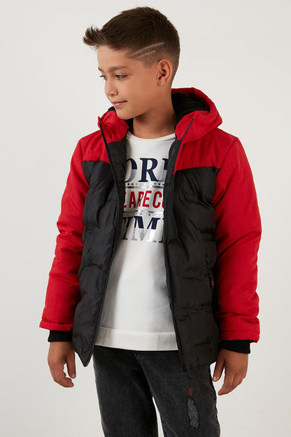 Hooded Puffer Coat with Plush Lining and Zippered Pockets 5760041