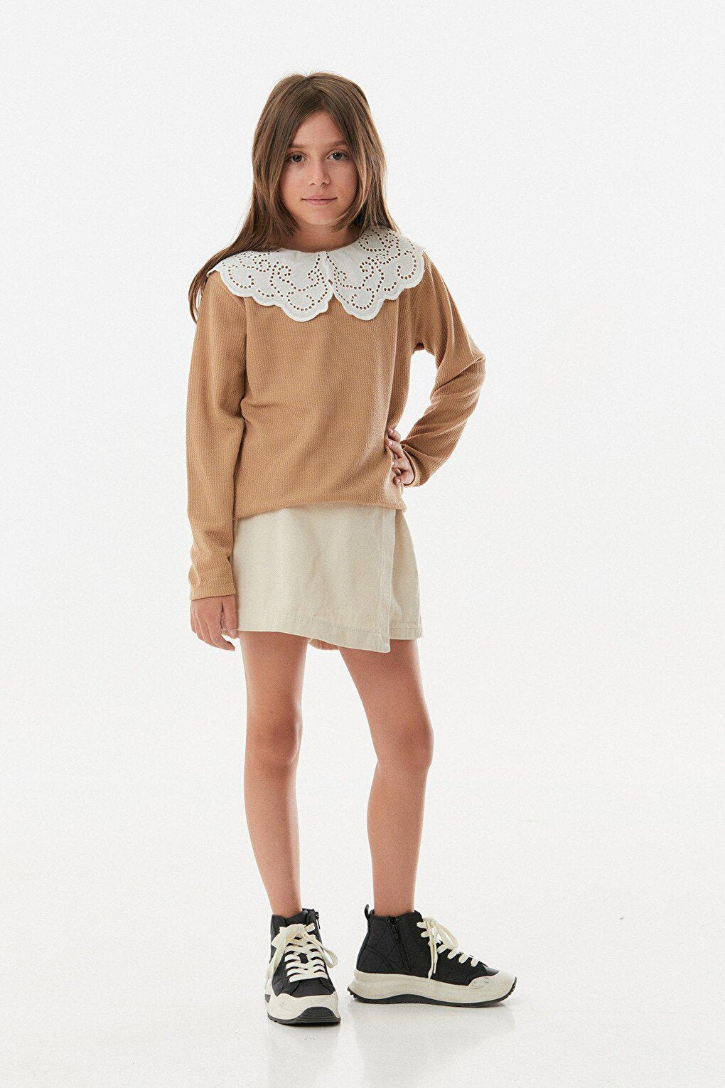 Ribbed Baby Collar Girl's Blouse