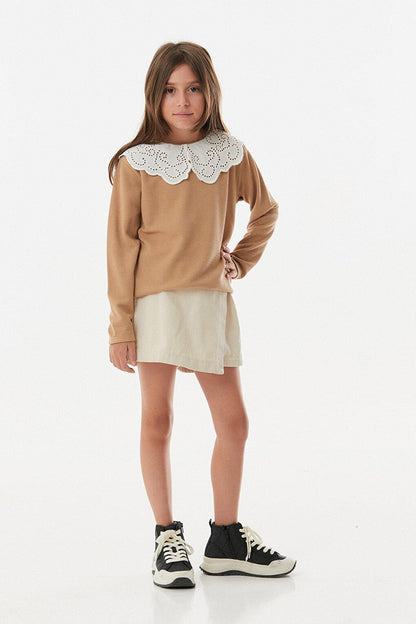 Ribbed Baby Collar Girl's Blouse