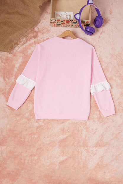 Pink Smile Embroidered Girl's Waffle Sweatshirt 16592