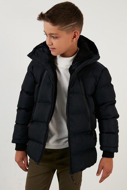 Hooded Puffer Coat with Plush Lining and Zippered Pockets 5760040