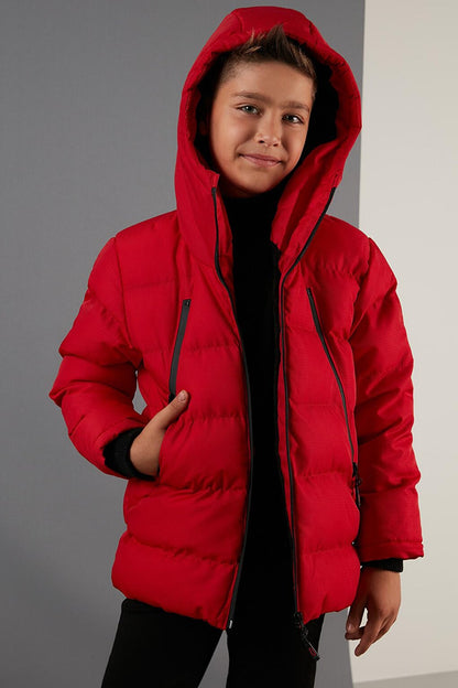 Hooded Puffer Coat with Plush Lining and Zippered Pockets 5760040