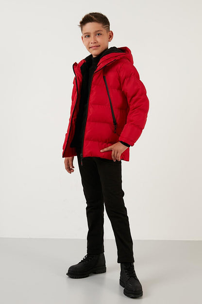 Hooded Puffer Coat with Plush Lining and Zippered Pockets 5760040