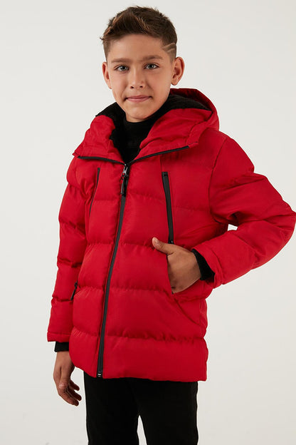 Hooded Puffer Coat with Plush Lining and Zippered Pockets 5760040