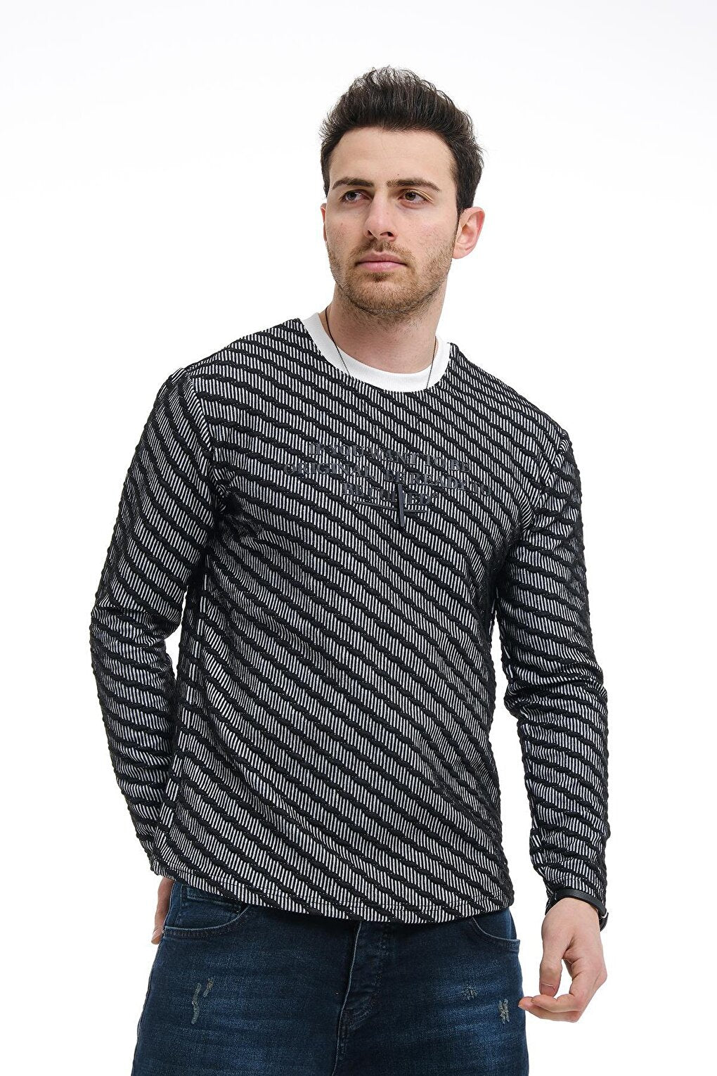 Bobby Cross Striped Slim Fit Knitted Men's Sweatshirt