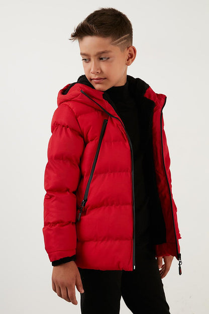 Hooded Puffer Coat with Plush Lining and Zippered Pockets 5760040