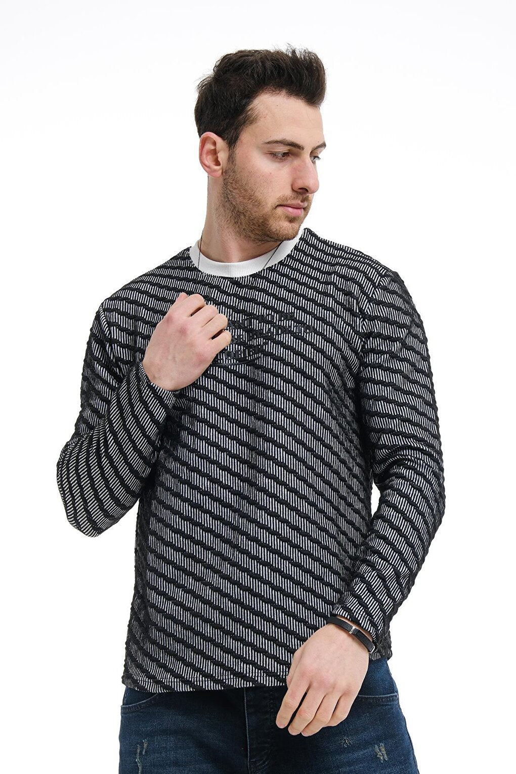 Bobby Cross Striped Slim Fit Knitted Men's Sweatshirt