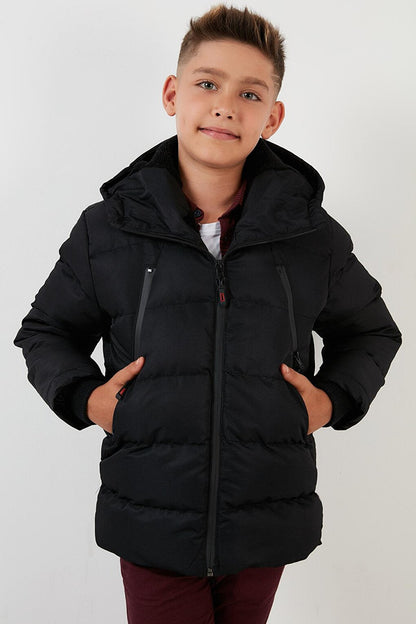 Hooded Puffer Coat with Plush Lining and Zippered Pockets 5760040