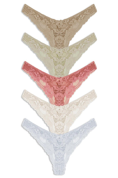 Lace High Waist Women's Thong Panties 5-pack