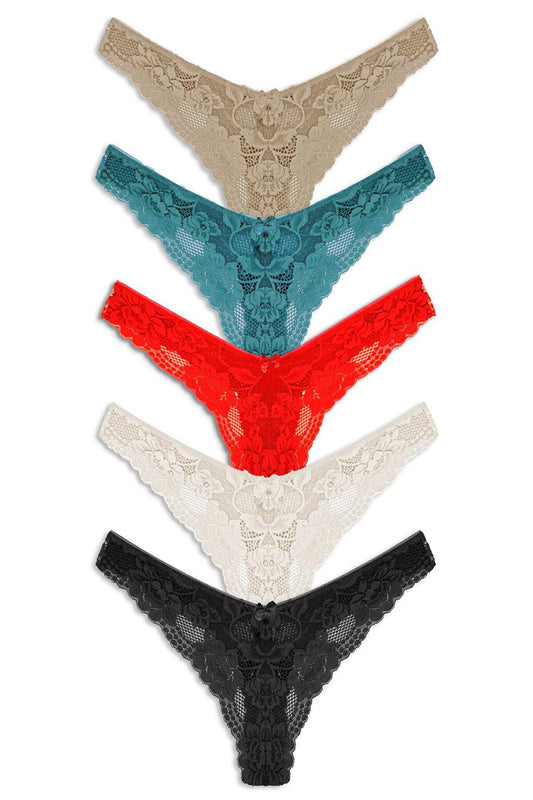 Lace High Waist Women's Thong Panties 5-pack