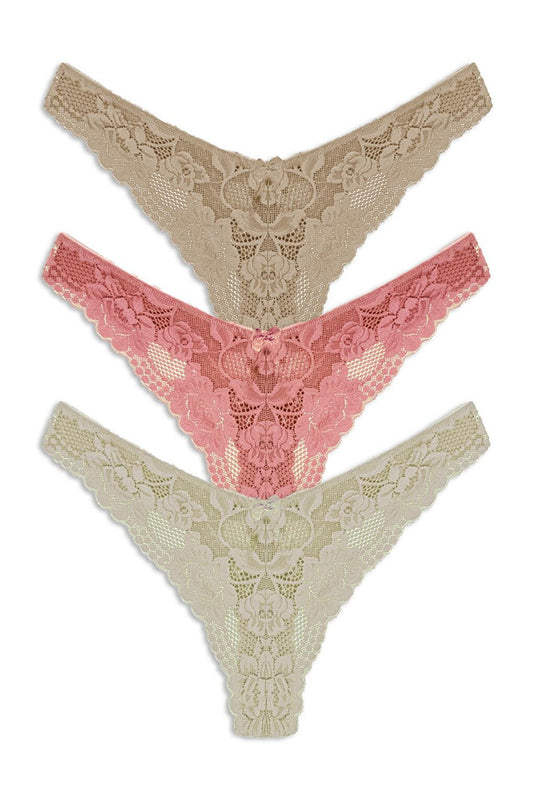 Lace High Waist Women's Thong Panties Set of 3