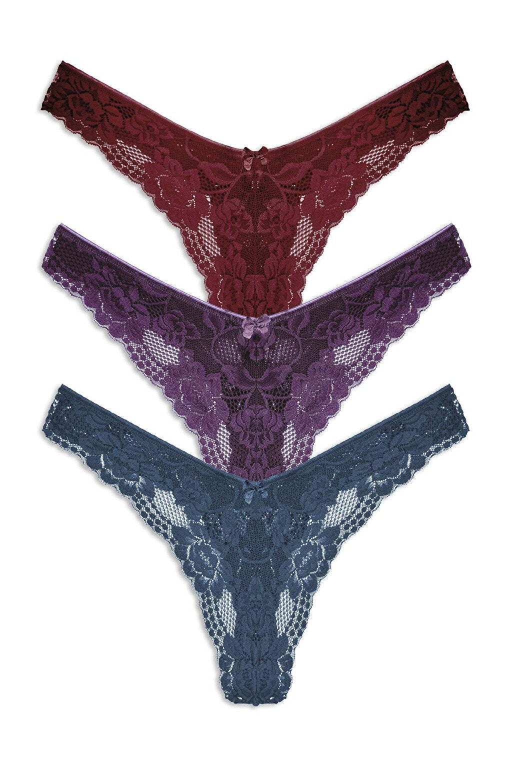 Lace High Waist Women's Thong Panties Set of 3