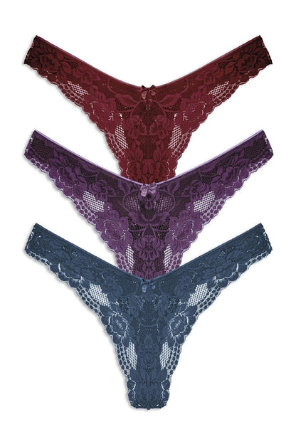 Lace High Waist Women's Thong Panties Set of 3