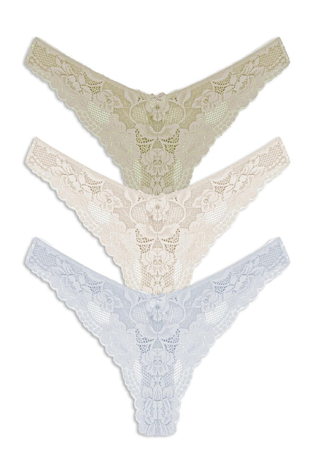 Lace High Waist Women's Thong Panties Set of 3