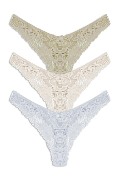 Lace High Waist Women's Thong Panties Set of 3