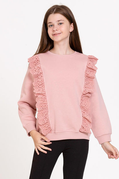 Girl's Dusty Rose Ruffle Sweatshirt Age 4-12 - 23175-3