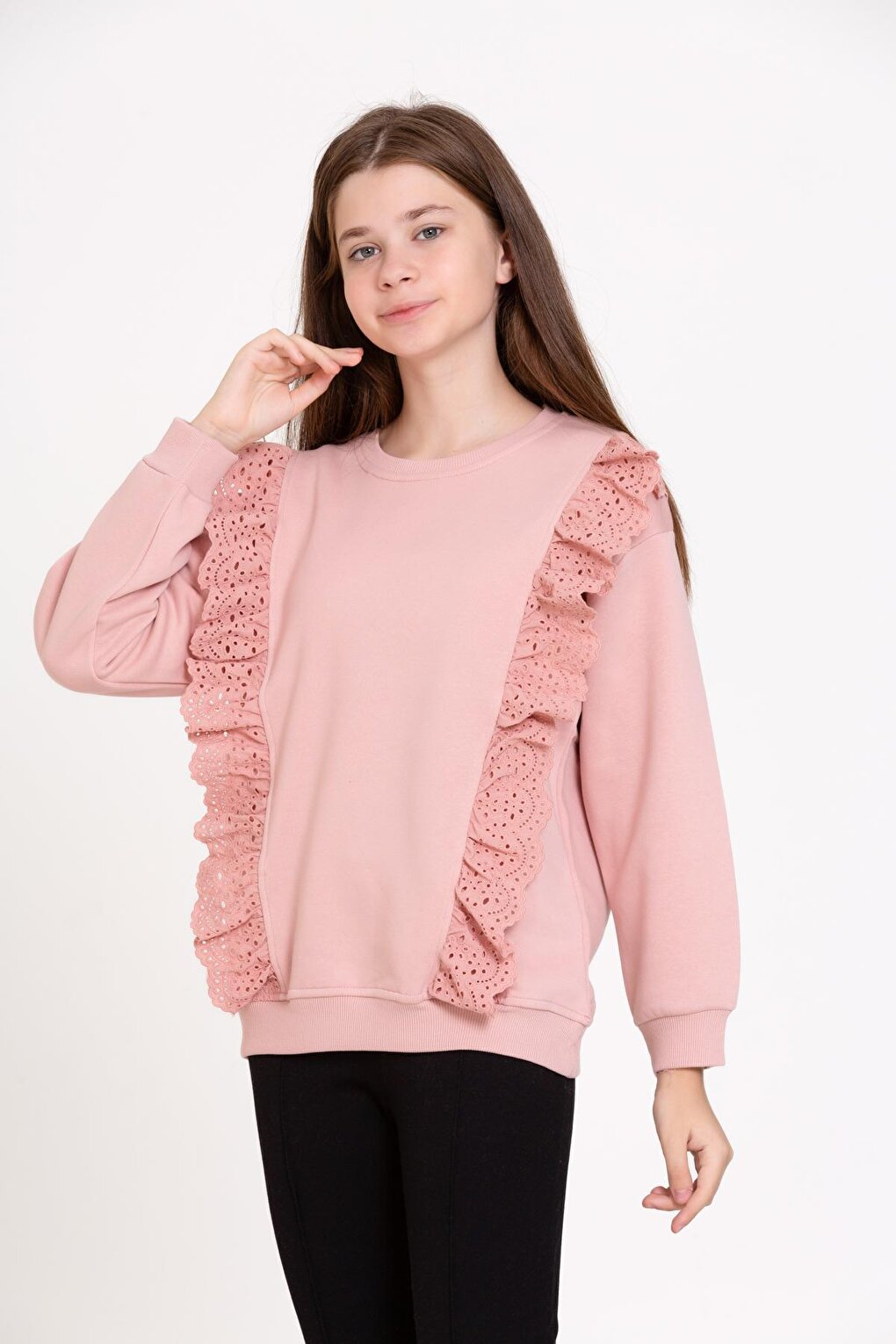 Girl's Dusty Rose Ruffle Sweatshirt Age 4-12 - 23175-3