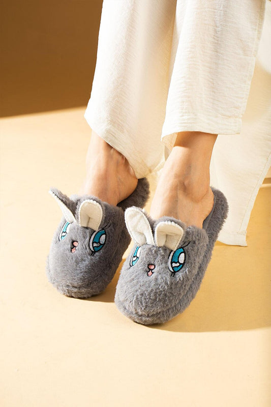 Cute Rabbit Front Closed Inside Fur Thermal Sole Women's Home Slippers P01-18-23Kl