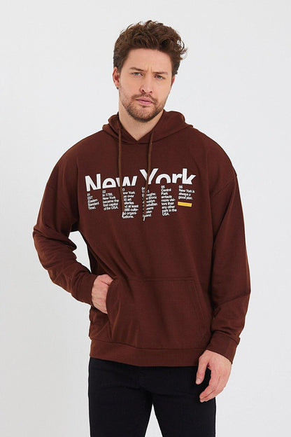 Men's Hooded Oversize Fit New York Printed Sweatshirt SPR23SW362